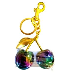 Irridescent Large Cherries Purse Charm & Keychain Gold Tone